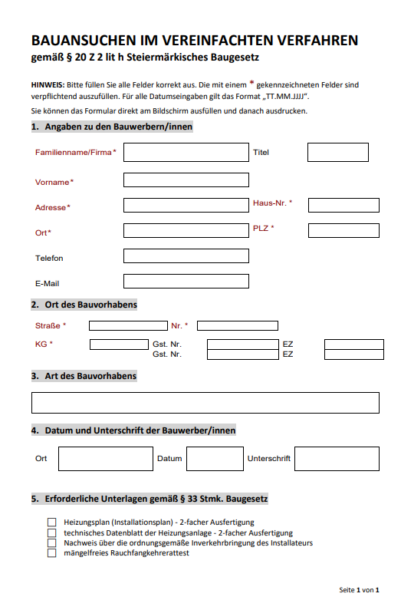 Bauansuchen vereinfachtes Verfahren