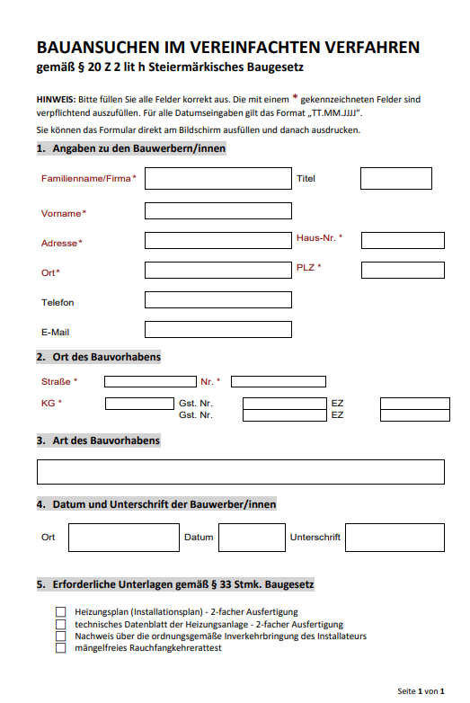 Bauansuchen vereinfachtes Verfahren