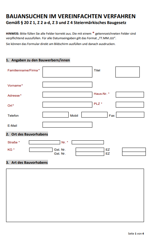 bauansuchen vereinfachtes Verfahren a-d