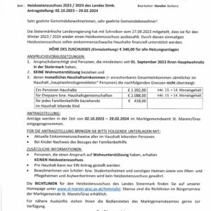 Heizkostenzuschuss 2023/2024 Land Stmk.