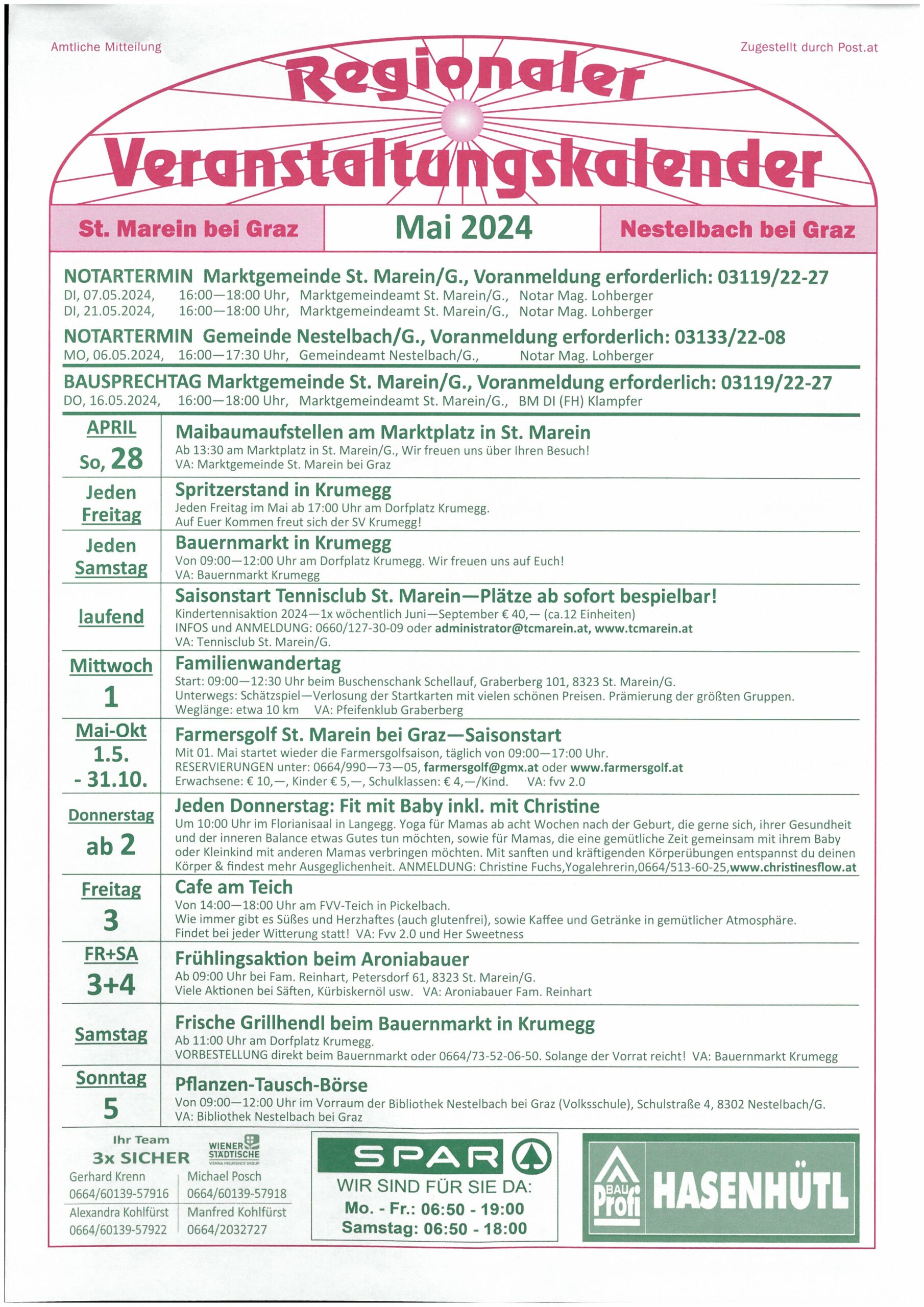 Veranstaltungskalender Mai 2025 Sankt Marein bei Graz