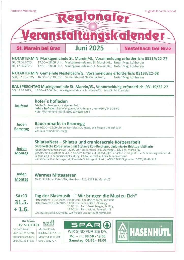Veranstaltungskalender Juni 2025