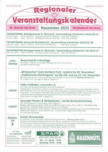 Veranstaltungskalender November 2025