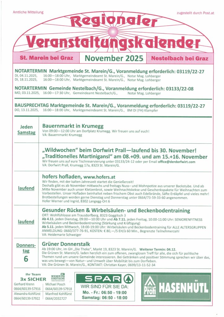 Veranstaltungskalender November 2025