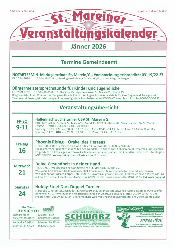 Veranstaltungskalender Jänner 2026
