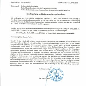 Bauverhandlung am 29.01.2026, 07:45 Uhr