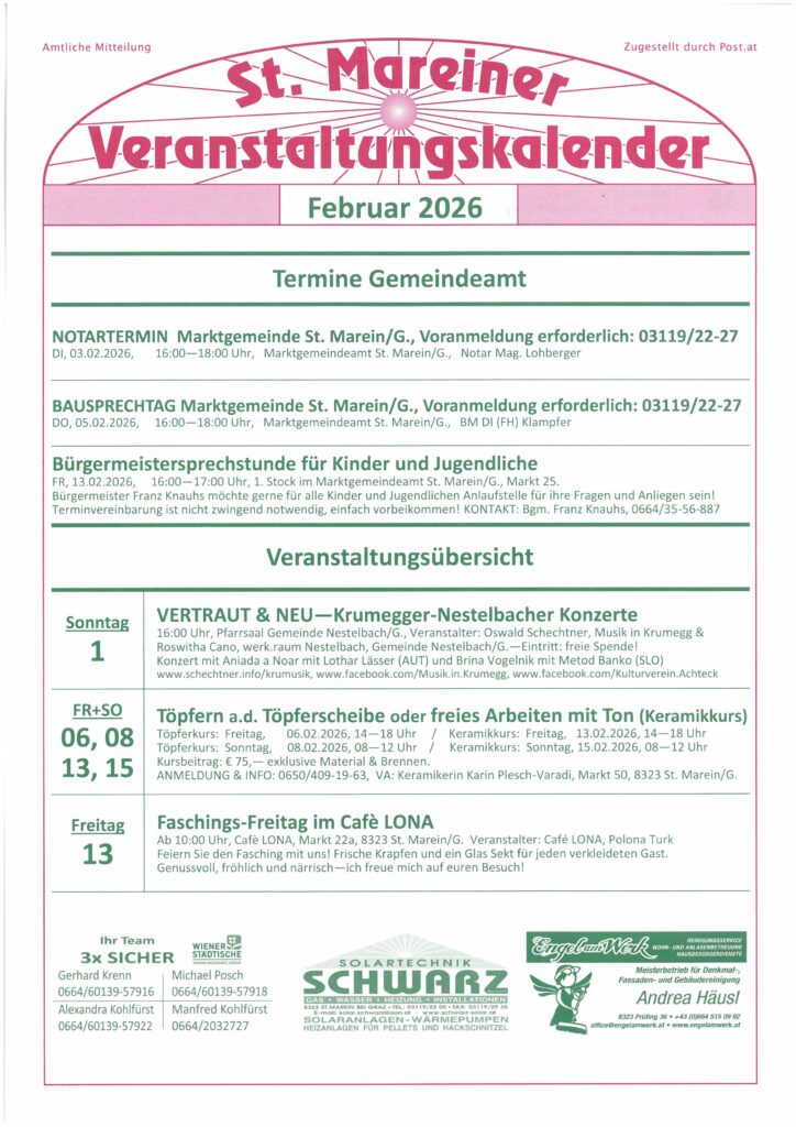 Veranstaltungskalender Februar 2026