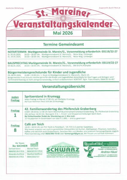 Veranstaltungskalender Mari 2026