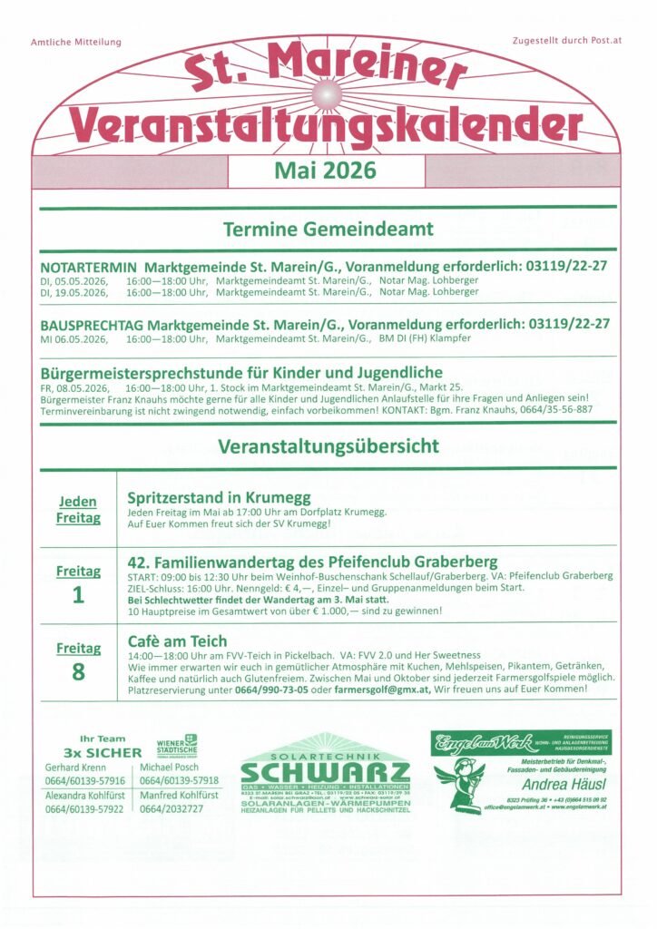 Veranstaltungskalender Mari 2026