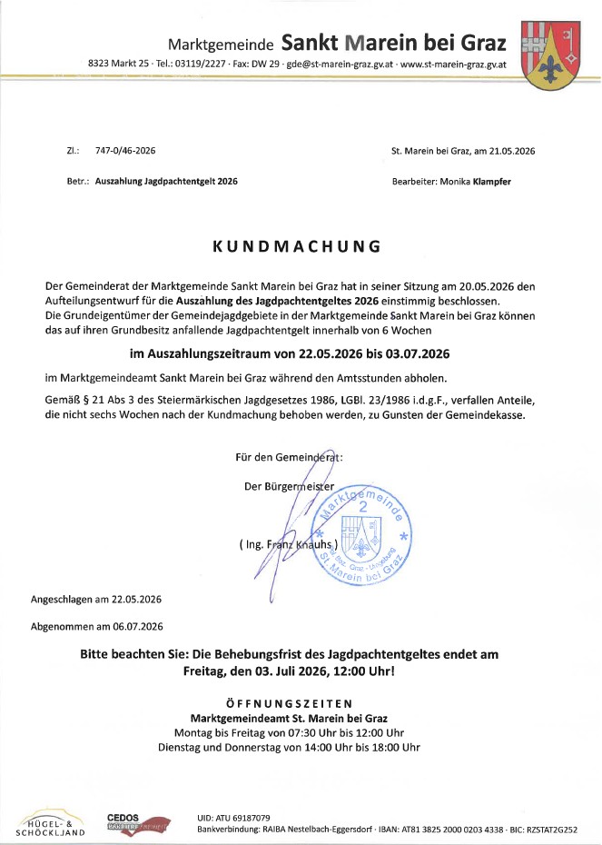 Jagdpachtauszahlung