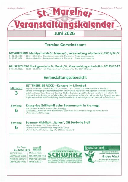 Veranstaltungskalender Juni 2026