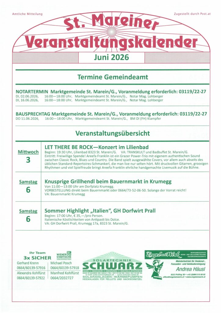 Veranstaltungskalender Juni 2026