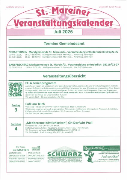Veranstaltungskalender Juli 2026