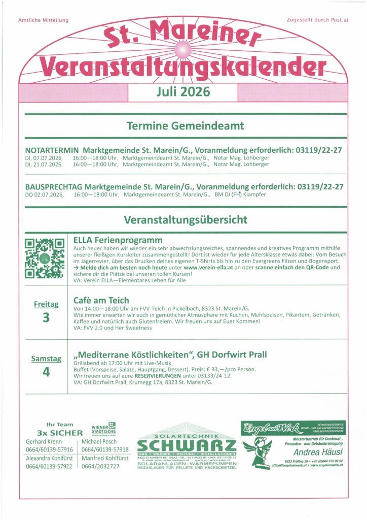 Veranstaltungskalender Juli 2026